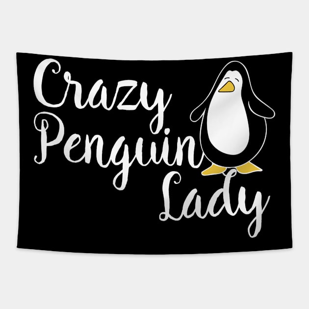 Crazy Penguin Lady Tapestry by bubbsnugg