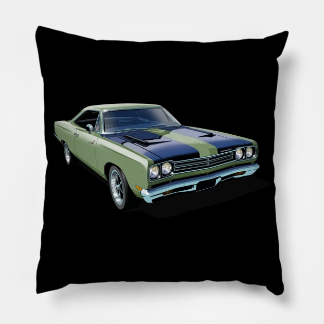 1969 Plymouth Roadrunner in light green Pillow by candcretro