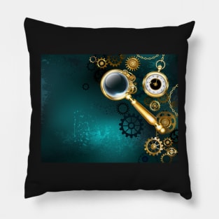 Magnifier in Steampunk Style Pillow