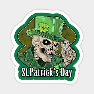 Saint patrick's day skeleton green hat with clover Magnet