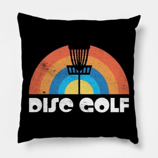 Vintage Disc Golf Basket Silhouette Retro Rainbow Distressed Graphic Pillow