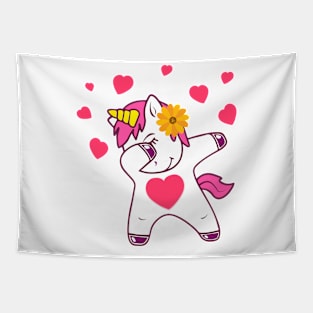 Dabbing Unicorn Heart Shirt Tapestry