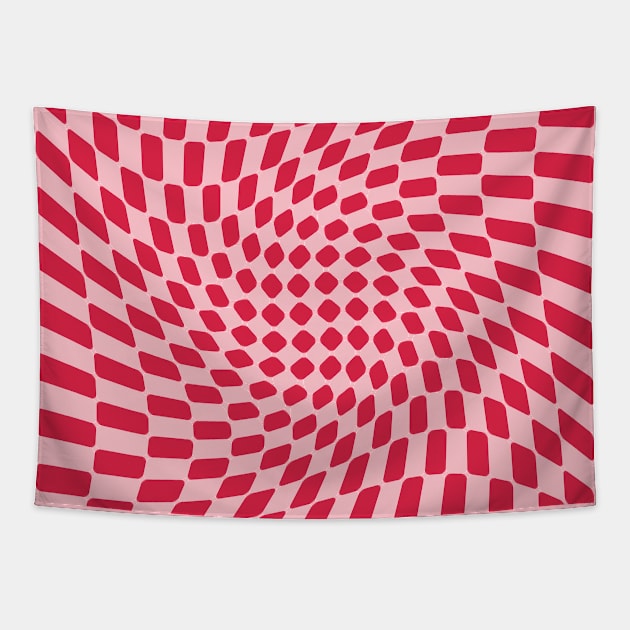 Red and pink twisted checkerboard Tapestry by kallyfactory