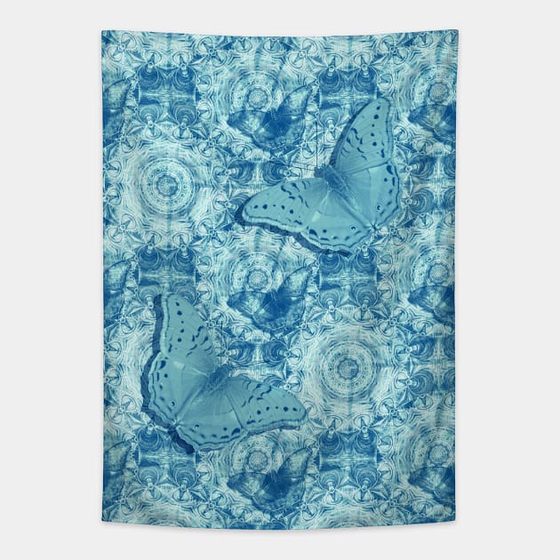 Butterflies on butterflies in blue Tapestry by hereswendy