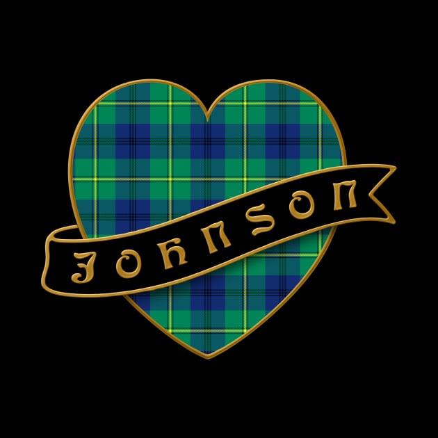 The JOHNSON Family Tartan Heart & Ribbon Retro-Style Family Insignia by Plaidify