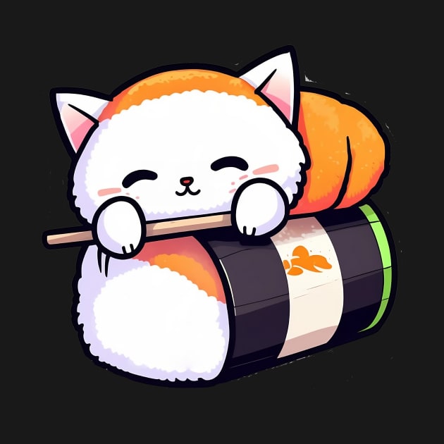 Cute sushi cat, kawaii style sticker for kids by szymonabramek