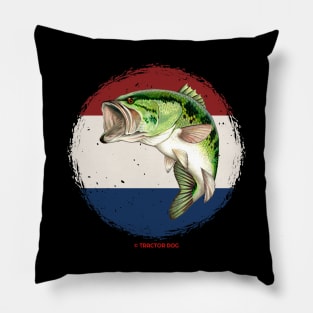 Largemouth Bass with Red, White and Blue Background Pillow