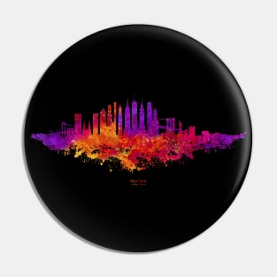 New York City Skyline Colorful Watercolor in red orange and purple Pin