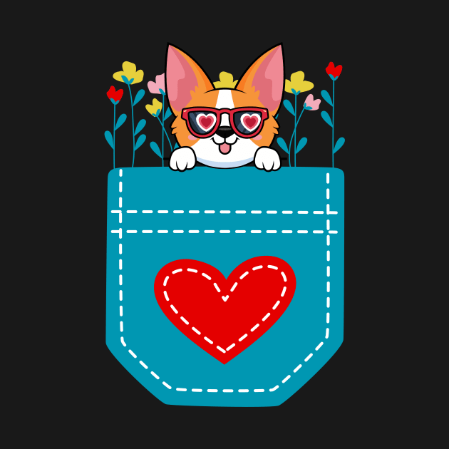 Cute Dog Red Heart Flowers Pocket by Bestworker