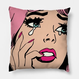 Pink Hair Sad Crying Girl Vintage Comic 50s Pillow