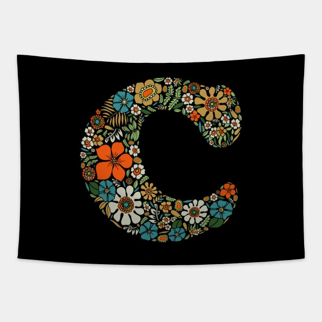 Hippie Floral Letter C Tapestry by zeljkica