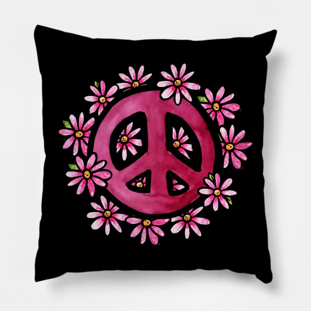 Vintage Floral Peace Sign Pillow by bubbsnugg