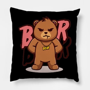 cool bear mascot illustration Pillow