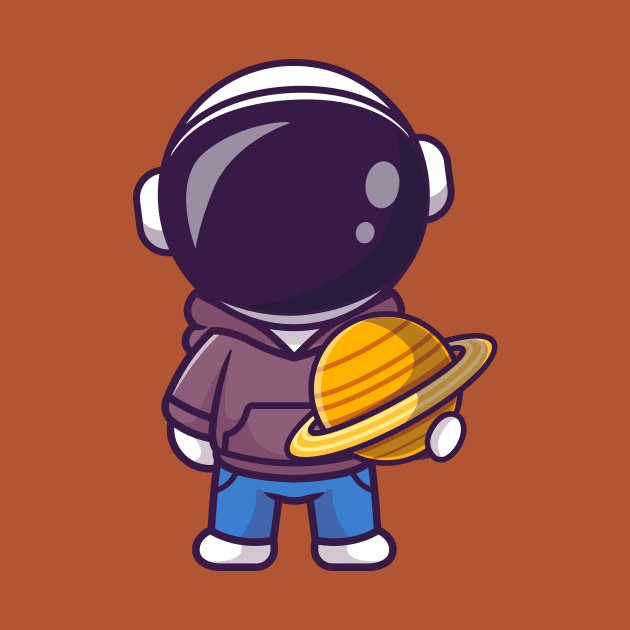 Cute Astronaut Holding Planet and Wearing Hoodie Cartoon by Catalyst Labs