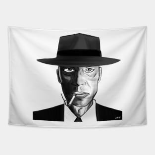 oppenheimer portrait in ecopop cartoon art doodle Tapestry