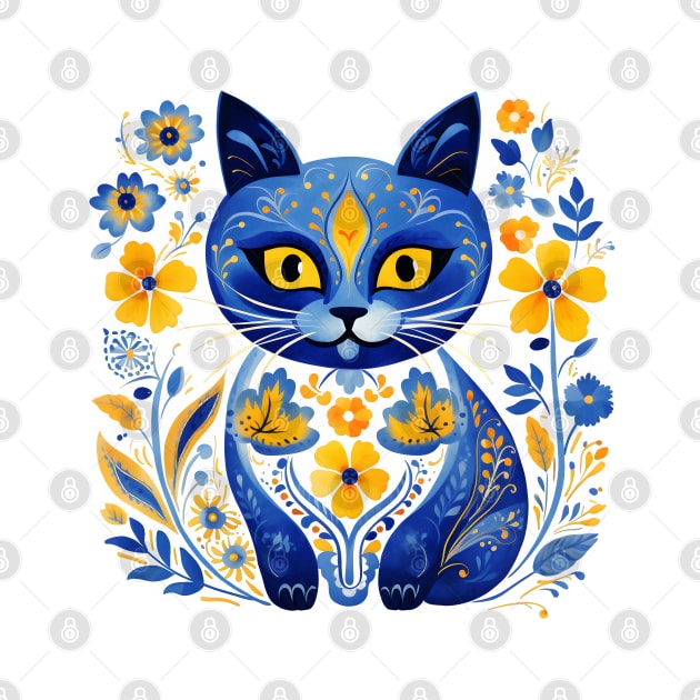 Ukraine Cat Floral Vintage Ukrainian Flag Vyshyvanka Style by Ai Wanderer