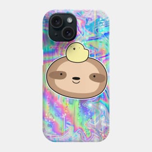 Sloth Face and Baby Chick Rainbow Holographic Phone Case