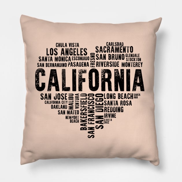 Retro California Heart Love LA San Francisco San Diego San Bernardino San Jose Santa Monica Pillow by BoogieCreates