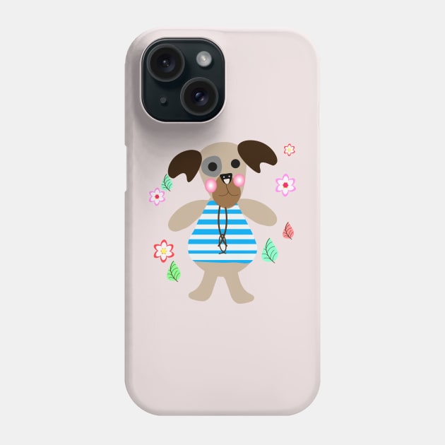 Cute dog with flowers art print. Phone Case by BencDesignStudio
