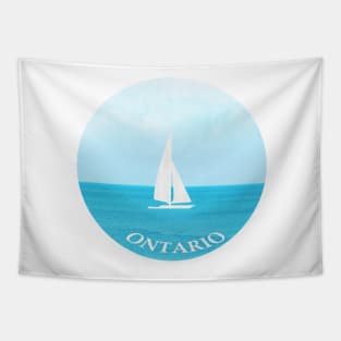 Fun Sailing in a white sailboat in the pretty blue lake in Ontario Canada Tapestry