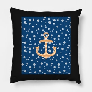 Navy Blue Orange Chevron Anchor Pillow