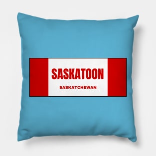 Saskatoon City in Canadian Flag Colors Pillow