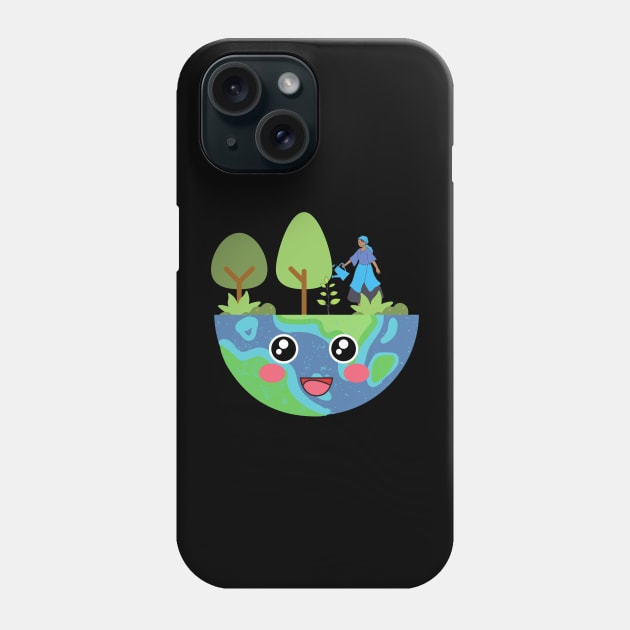 Cute Green and Clean Happy Earth Phone Case by Magitasy