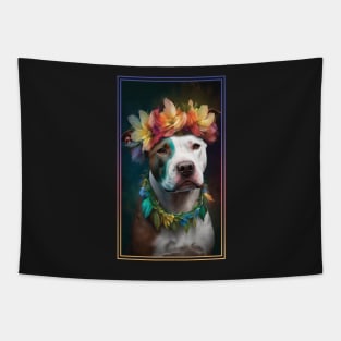 American Staffordshire Terrier Pitbull Vibrant Tropical Flower Tall Digital Oil Painting Portrait  8 Tapestry