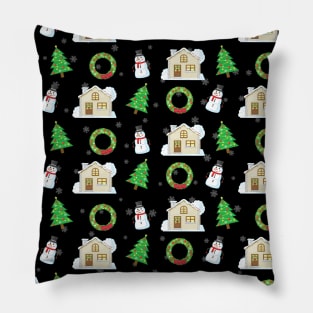 Christmas Pattern - Black Background Pillow