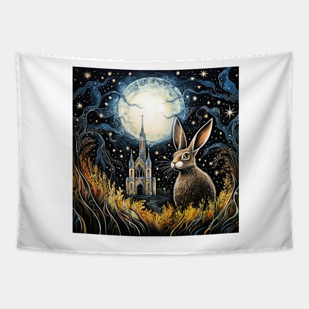 Hare, Pagan Hare, Pagan Art, Moon, Animal, Tapestry by thewandswant