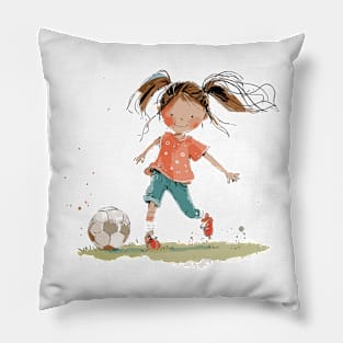 Little Girl Playing Soccer Pillow