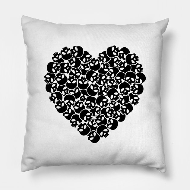 Love Heart Skulls Halloween Graphic Art Pillow by GupShup