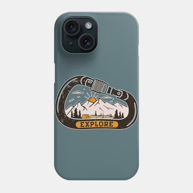 Explore // Vintage Mountain Landscape with Carabiner Phone Case by SLAG_Creative