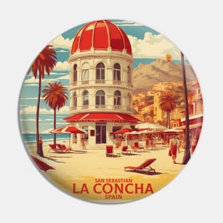 La Concha San Sebastian Beach Spain Travel Tourism Retro Vintage Pin