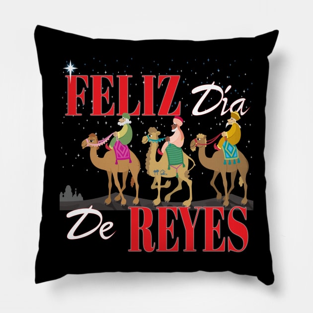 Feliz Dia De Reyes Happy Three Kings Day Los Reyes Magos Hispanic Christian Pillow by Envision Styles