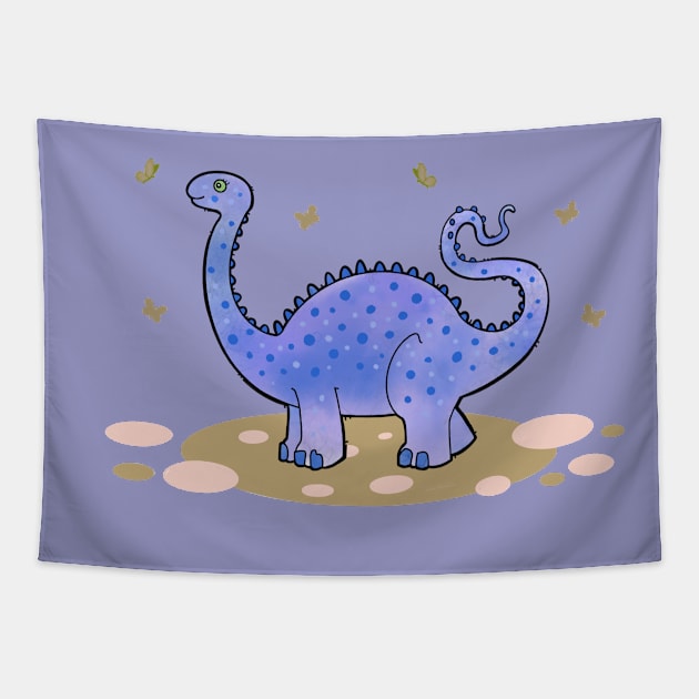 cute blue baby dinosaur Tapestry by weilertsen