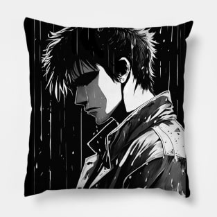 Sad manga man in the rain Pillow