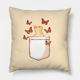 Pocket Cat and Butterflies Pillow