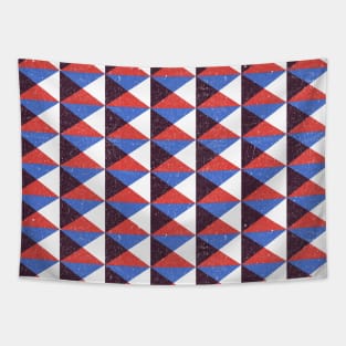 Retro Triangular Geometric Pattern - Red, Blue, White, Black Tapestry