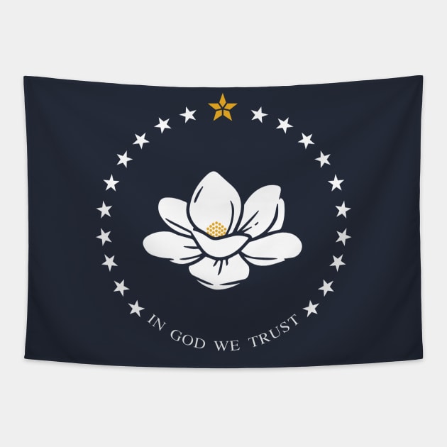 Mississippi State Flag In God We Trust Magnolia Tapestry by E