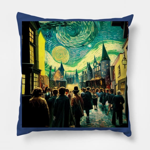 Starry Night in Diagon Alley Pillow by Grassroots Green