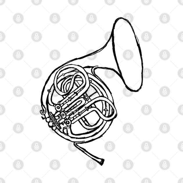 Hand Drawn Brass Vintage French Horn by badlydrawnbabe