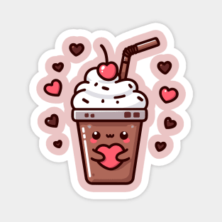 Cute Kawaii Chocolate Milkshake Ice Cream with Hearts | Kawaii Food Art Magnet