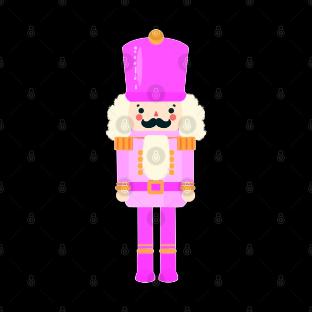 Pink on Pink Christmas Nutcracker Toy Soldier Graphic Art - Black Background by Star Fragment Designs