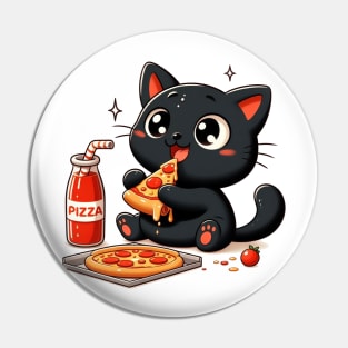 cute cat fat eat pizza, cartoon illustration Pin