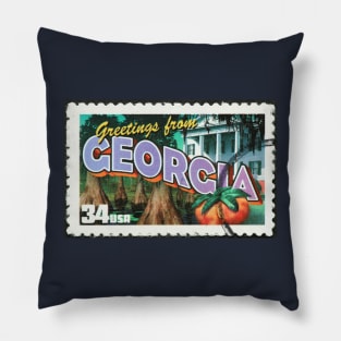 Georgia State Pride Tee - Vintage Postage Stamp Design, Casual Comfortable Shirt, Perfect Souvenir or Gift Pillow