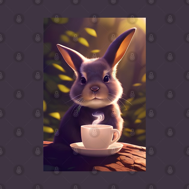 Cute Rabbit with a mug cup of morning coffee by akwl.design