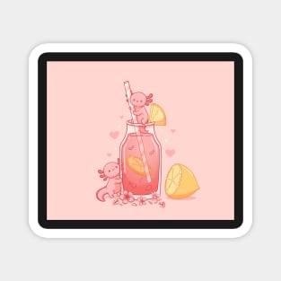 Kawaii Axolotl Lemonade, Cute Axolotl Pink Lemonade Magnet