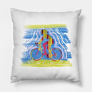 Original Painting Vintage Sunset Mountain Biking Gift for Women Pillow