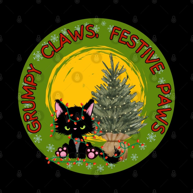 Funny Christmas lights cat grumpy Claws, Festive Paws by Shean Fritts 